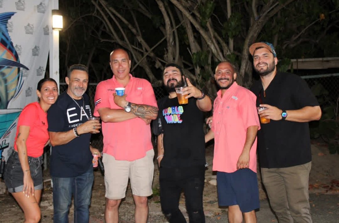 Festival guests gathering at night